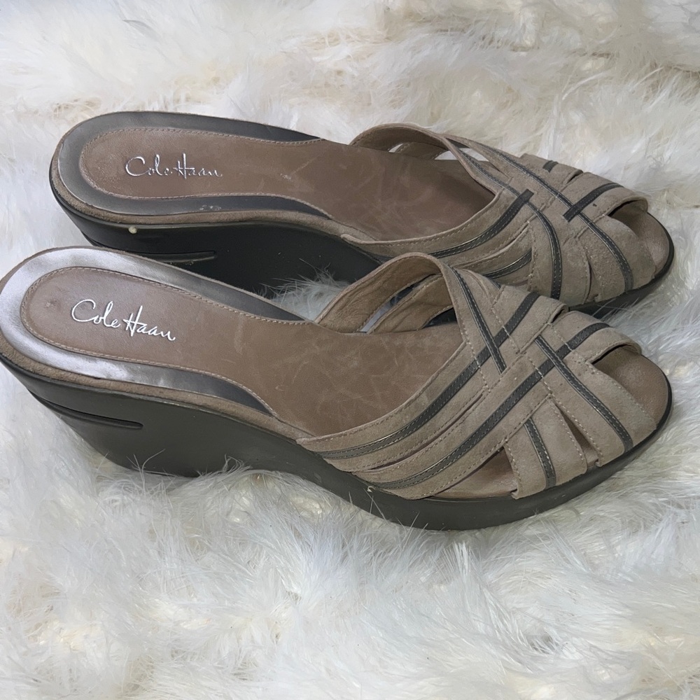 FREE With BUNDLE Cole Haan Taupe Suede Crisscross Wedge Mules